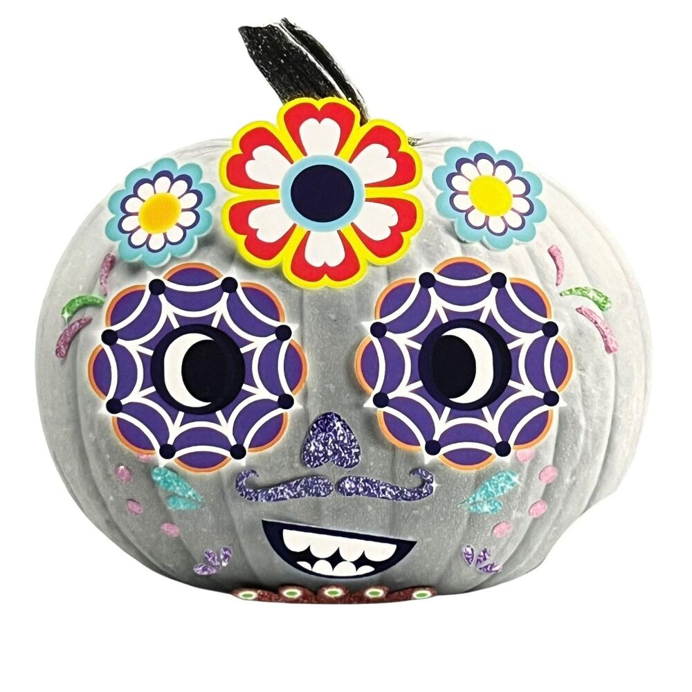 Spooky Nightz Sugar Skull Pumpkin Craft Kit 11pc Halloween Glow Glitter DIY Ages